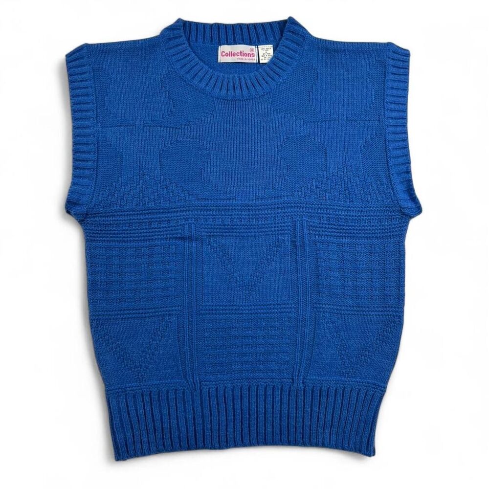 Vintage 90s Blue Sweater Vest Women’s Size M Knit Crewneck Retro